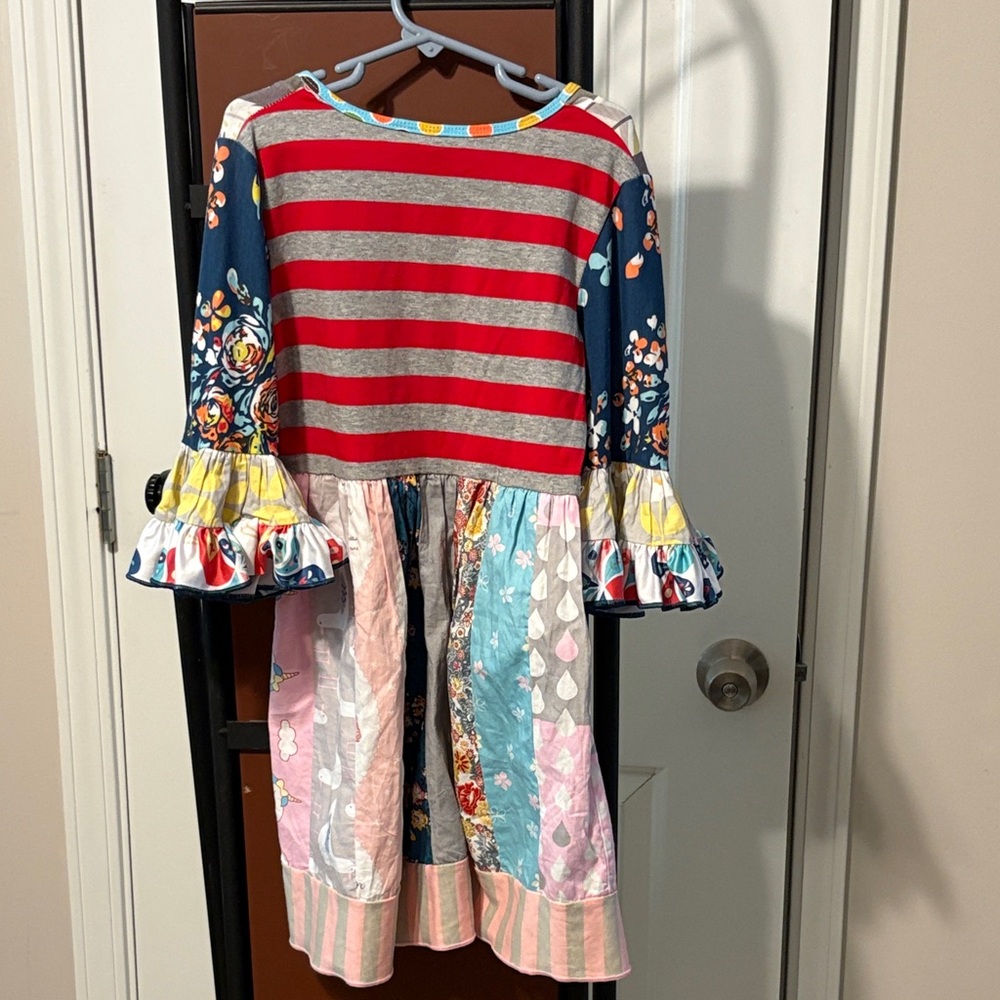 Girls' Multicolor Patchwork Ruffle-Sleeve Dress - Picture 2 of 2